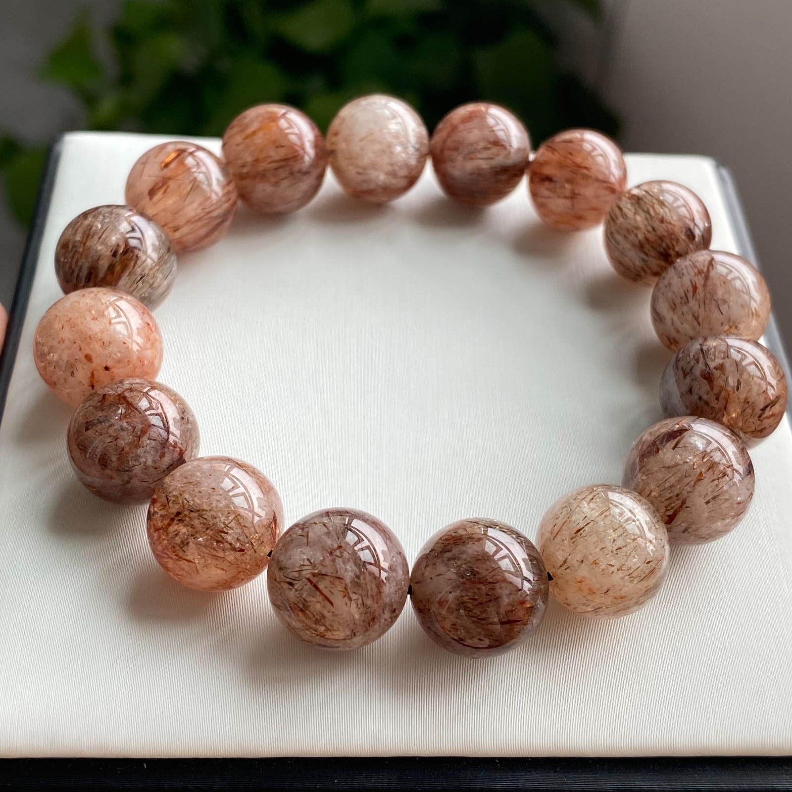 13.7mm Natural Black Gold Rutilated Super 7 Quartz Crystal Beads Bracelet1971