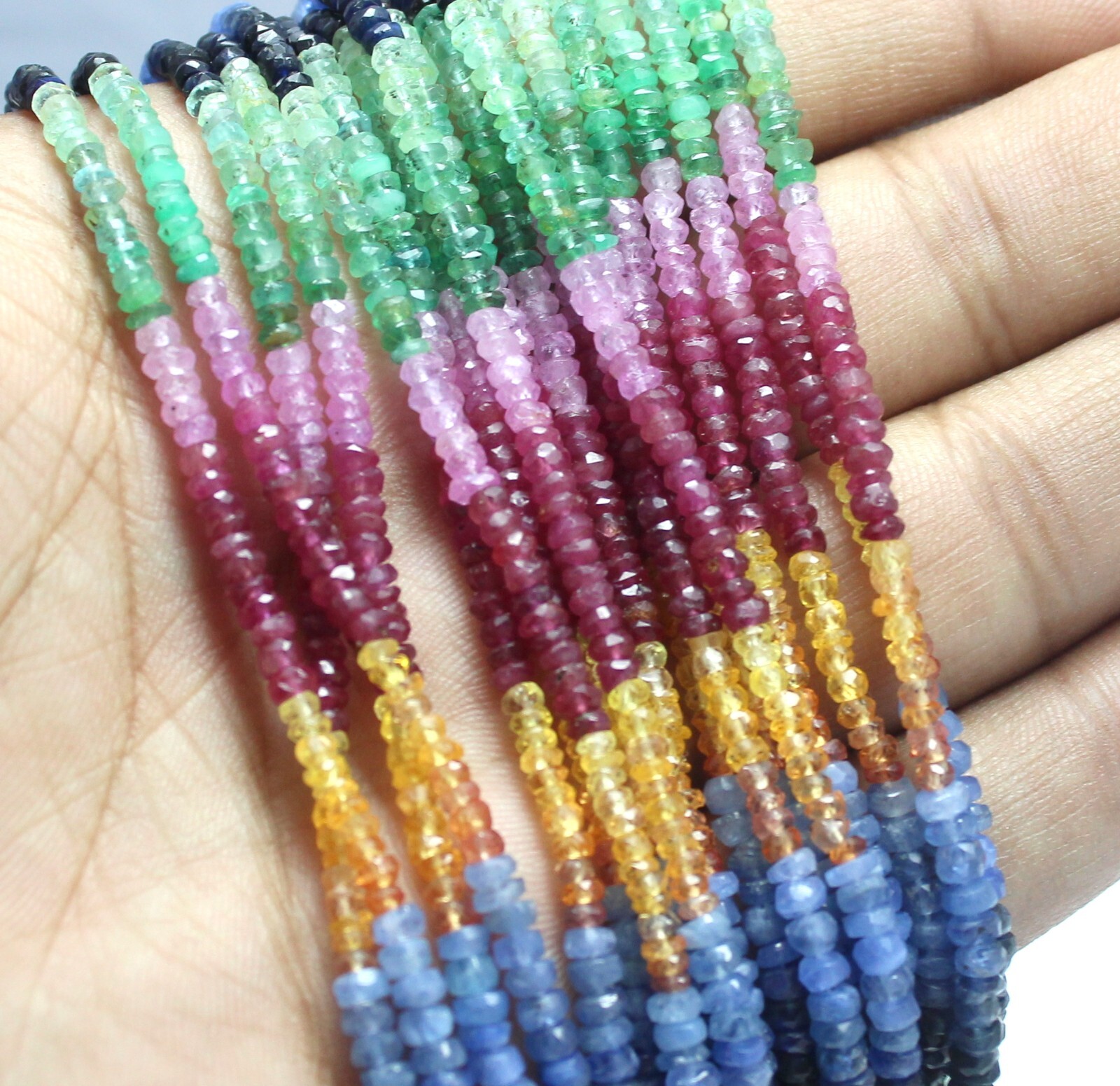 AAA Multi Precious Faceted Rondelle Beads | Ruby, Emerald, Yellow Sapphire 3/4mm