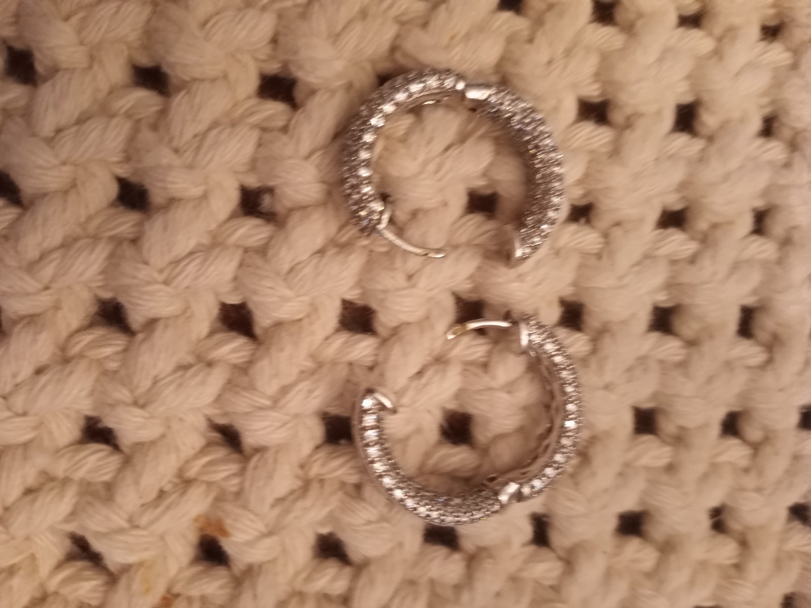 diamonique inside out sterling silver Hoop Earrings Sparkly Excellent Shape