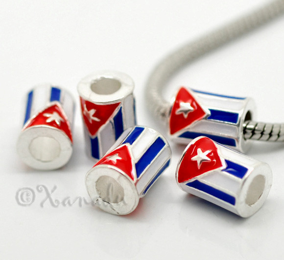 Flag Of Cuba European Bead – Cylindrical Cuban Flag For European Charm Bracelets
