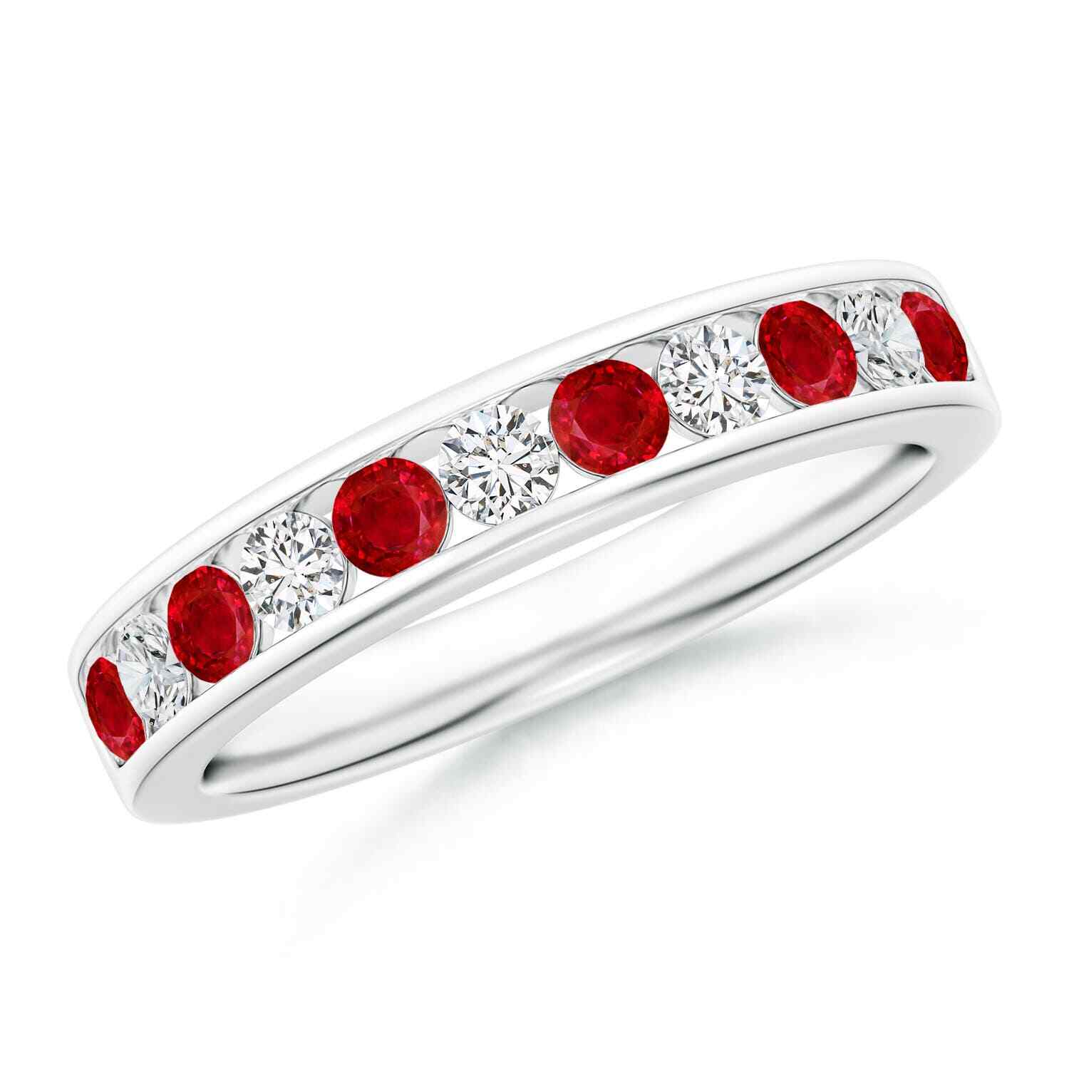 ANGARA 0.89 Ct Channel Set Ruby and Diamond Semi Eternity Ring in 14K Solid Gold
