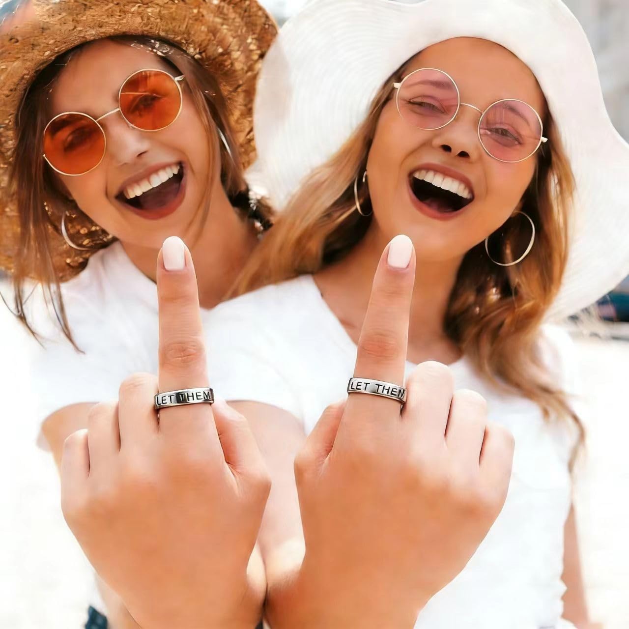 Q&D&S Let Them Ring Stainless Steel Stackable Rings Inspirational 6, silver
