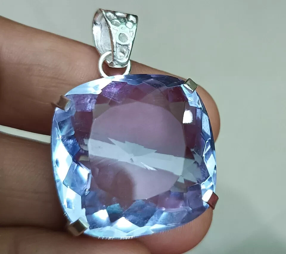 77.10 Ct Certified Natural Topaz 925 Solid Silver cushion Pendant Loose Gemstone