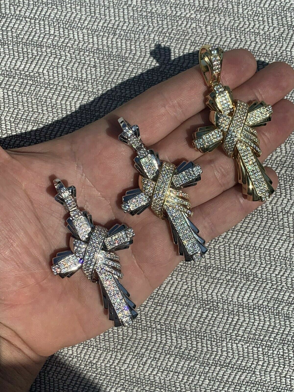 Mens Large Cross Pendant Solid 925 Sterling Silver 14k Gold Plated ICY HipHop CZ