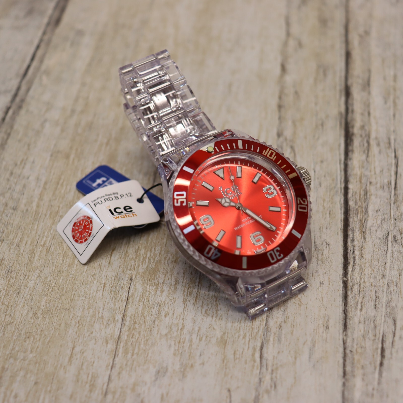 Authentic Ice Watch, Ice Pure Red Dial, 48MM Men’s Quartz Watch, Clear Band, NEW