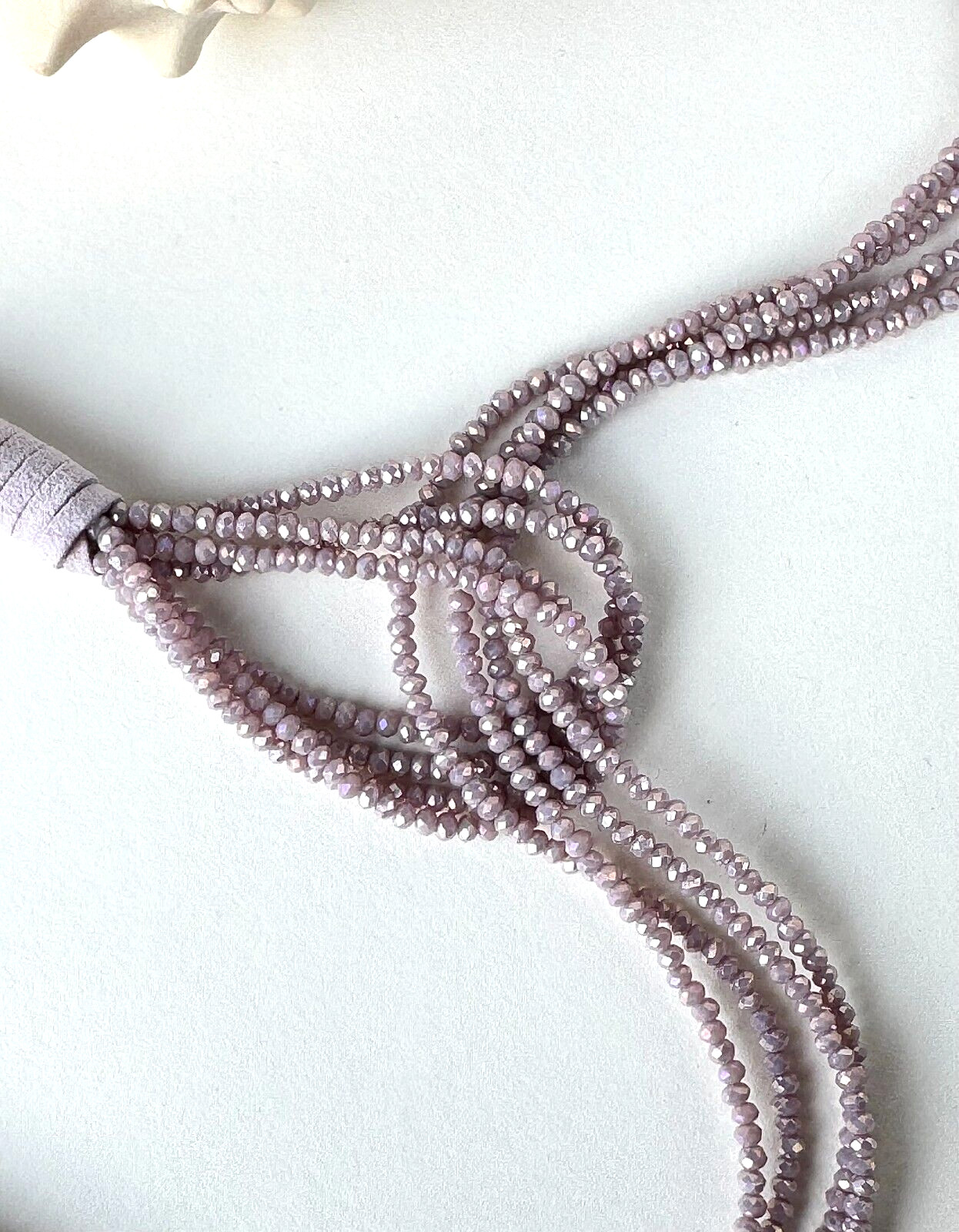 Crystal Lariat Necklace: Tie Necklace & Bracelet Set, Dusty Rose,Genuine Leather