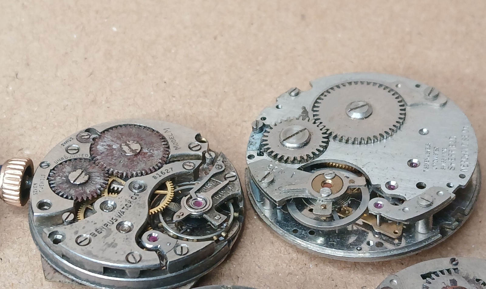 Vintage Watch Movement Lot Benrus Westfield Windsor Sperina Saxony 10pc Parts