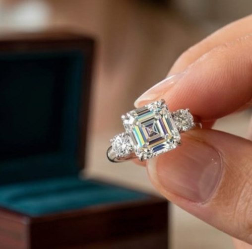 10.80 Ct Certified Asscher Cut White Natural Diamond Ring VVS1 White Gold Finish