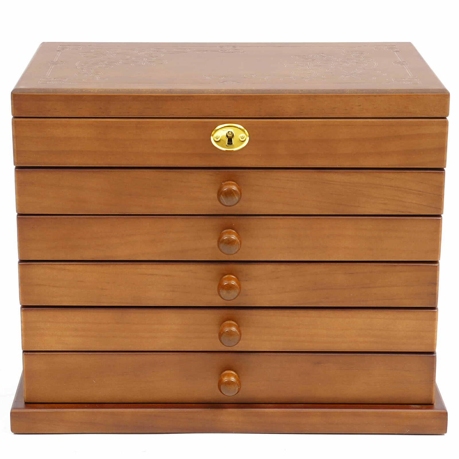 Jewelry Box Wood for Wowen 6-Layer Large Organizer Box with Mirror & 5 Drawers~