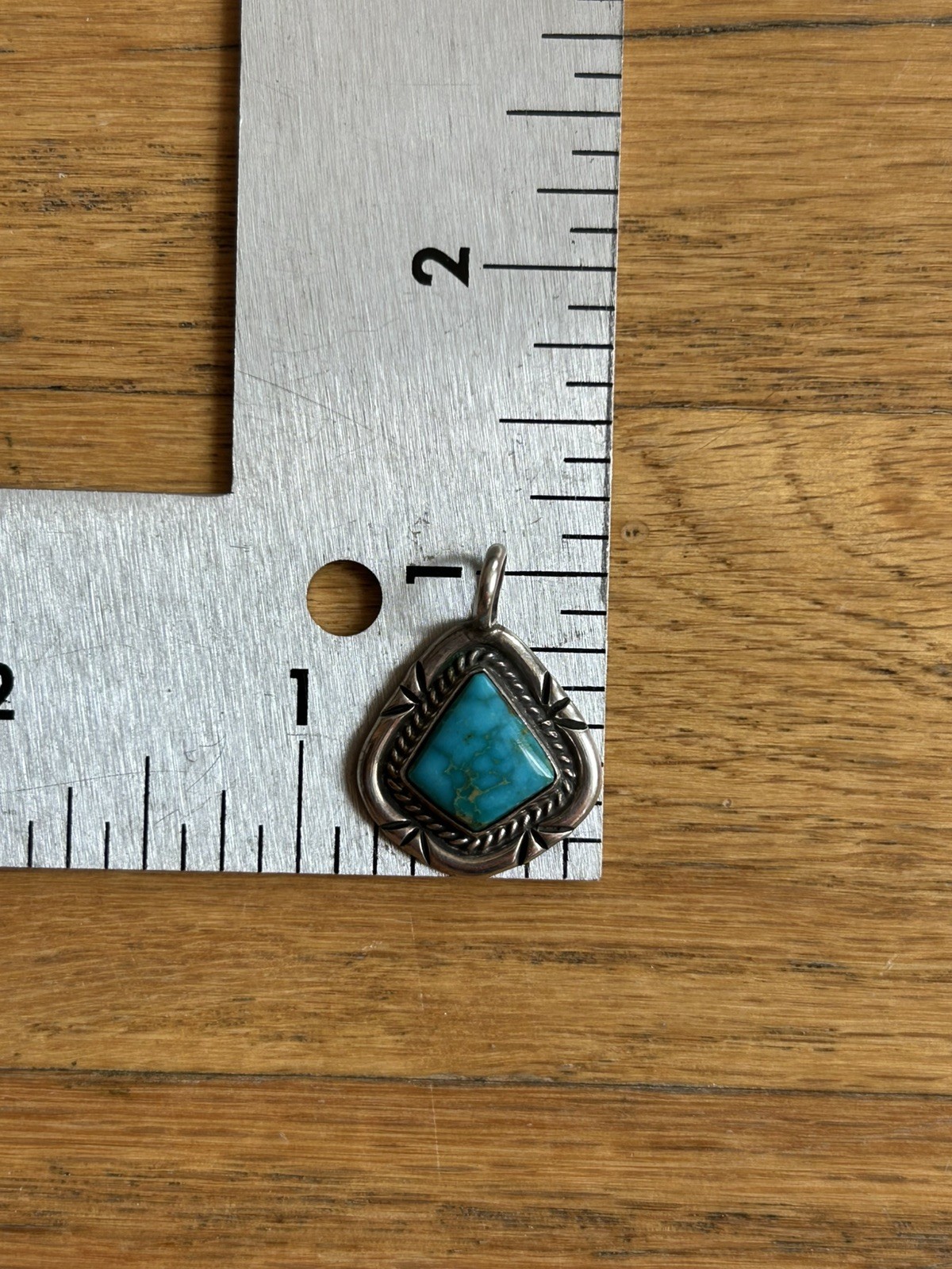 Vintage Sterling Silver Turquoise Petite Handmade Geometric Teardrop Pendant 4g