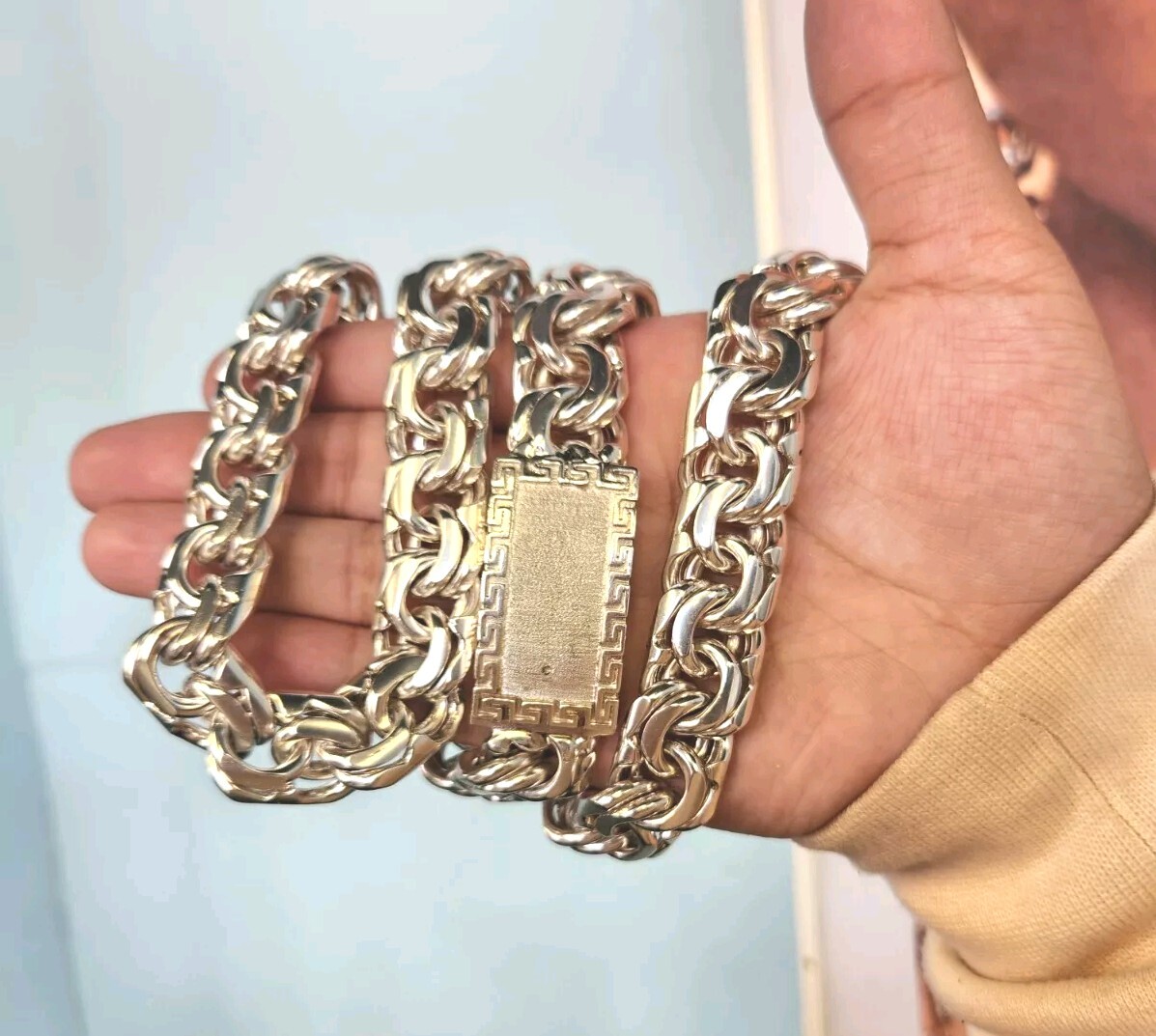 396 Gram 24 Inch Chino Link Chain Sterling Silver Solid Greek Key Lock Necklace