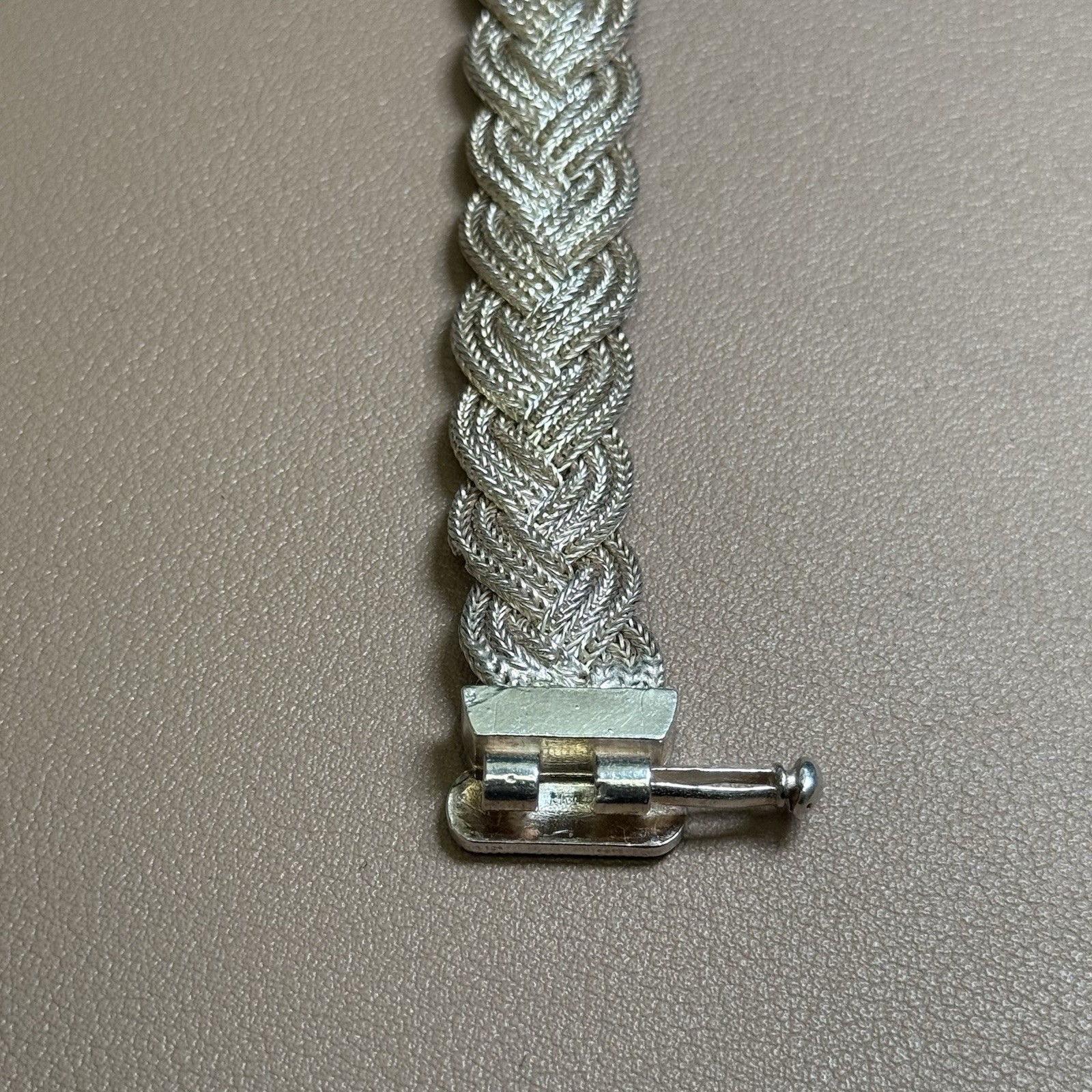 925 Sterling Silver Braided Mesh Bracelet 6.75” Slide Clasp 13.7mm
