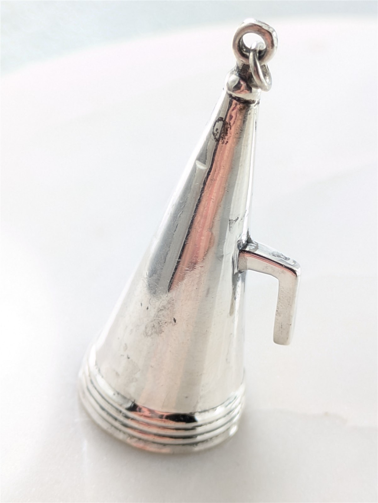 Vintage Solid Sterling Silver Cheer Cone Cheerleader Megaphone Pendant 8.8 Grams