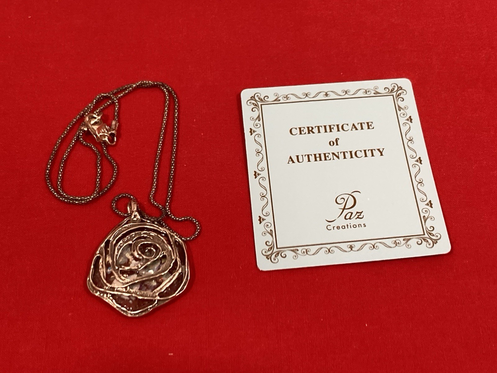 NEW OR PAZ PZ ISRAEL Sterling Silver 925 ROMAN GLASS Pendant Necklace W/BOX COA