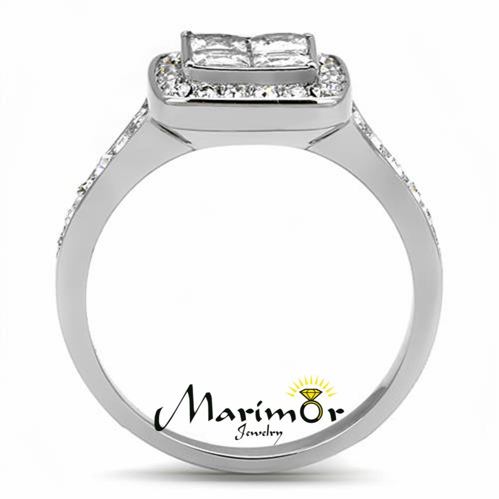 Women’s 1.06 Ct Princess & Round Cut CZ Stainless Steel Engagement Ring Sz 5-10