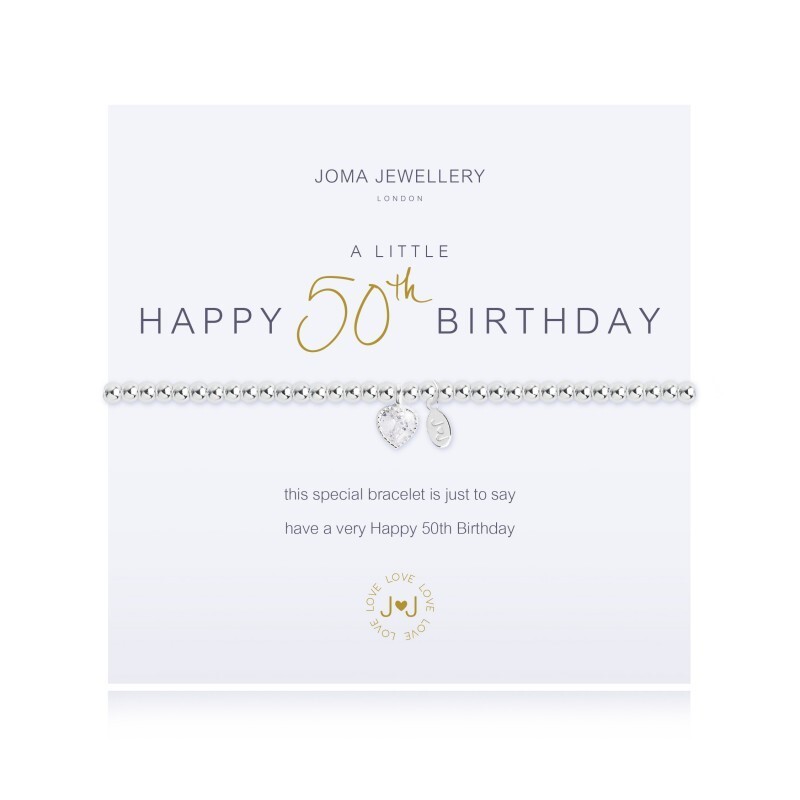 Joma Jewellery Silver Plated Beaded Bracelet A Little HAPPY 50th + Gift Bag 2074