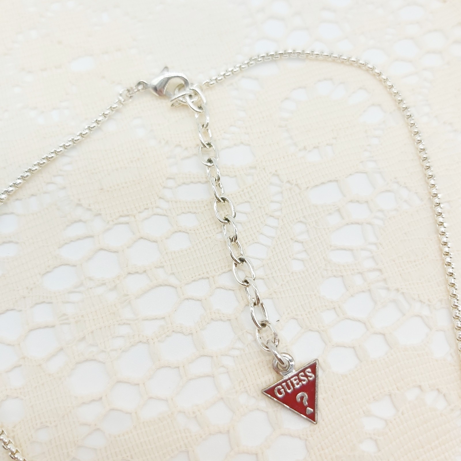 GUESS Necklace Silver Tone Clear Crystals Pretty Sparkly Spell Out VGC