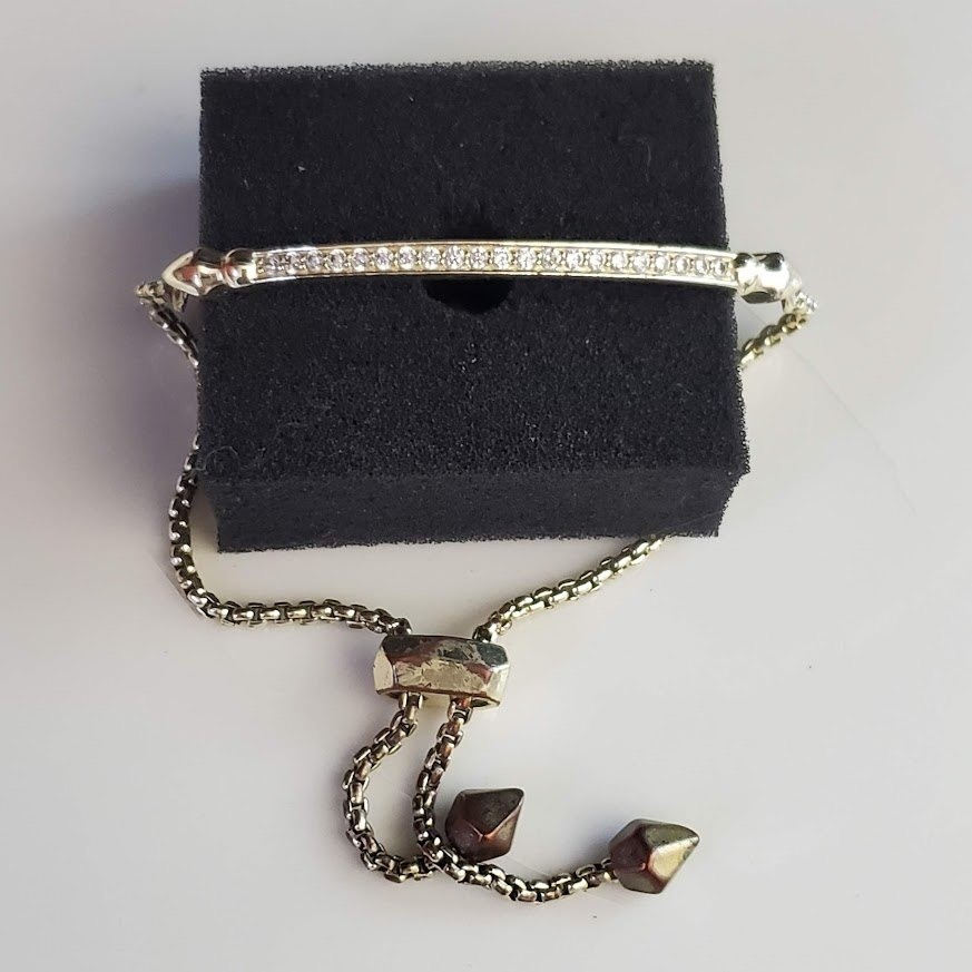 Kendra Scott Gold Tone Pave Crystal Bar Adjustable Slider Bolo Bracelet