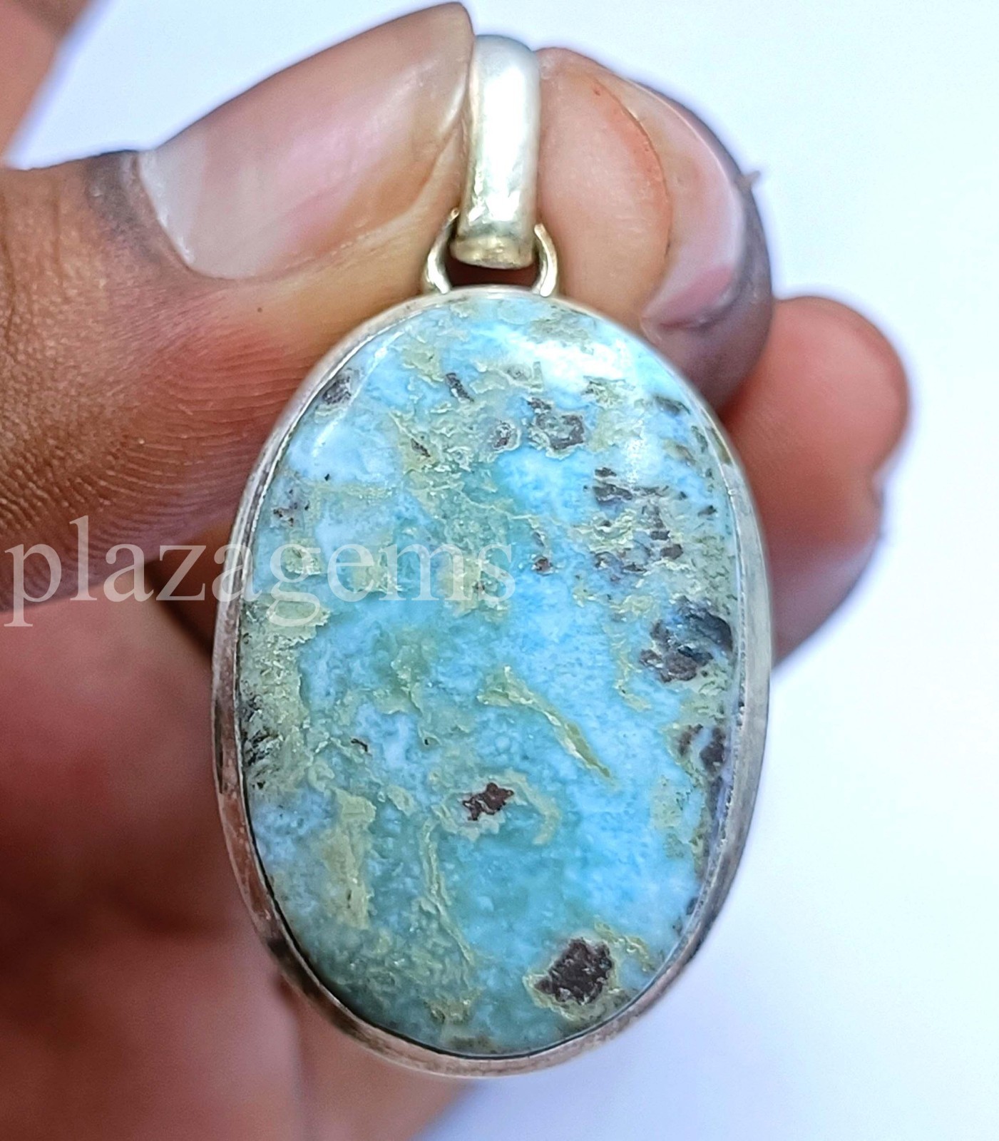 61 Ct Oval Cut Natural Blue Turquoise 925 Silver Pendant Gems With Chain 5ARG
