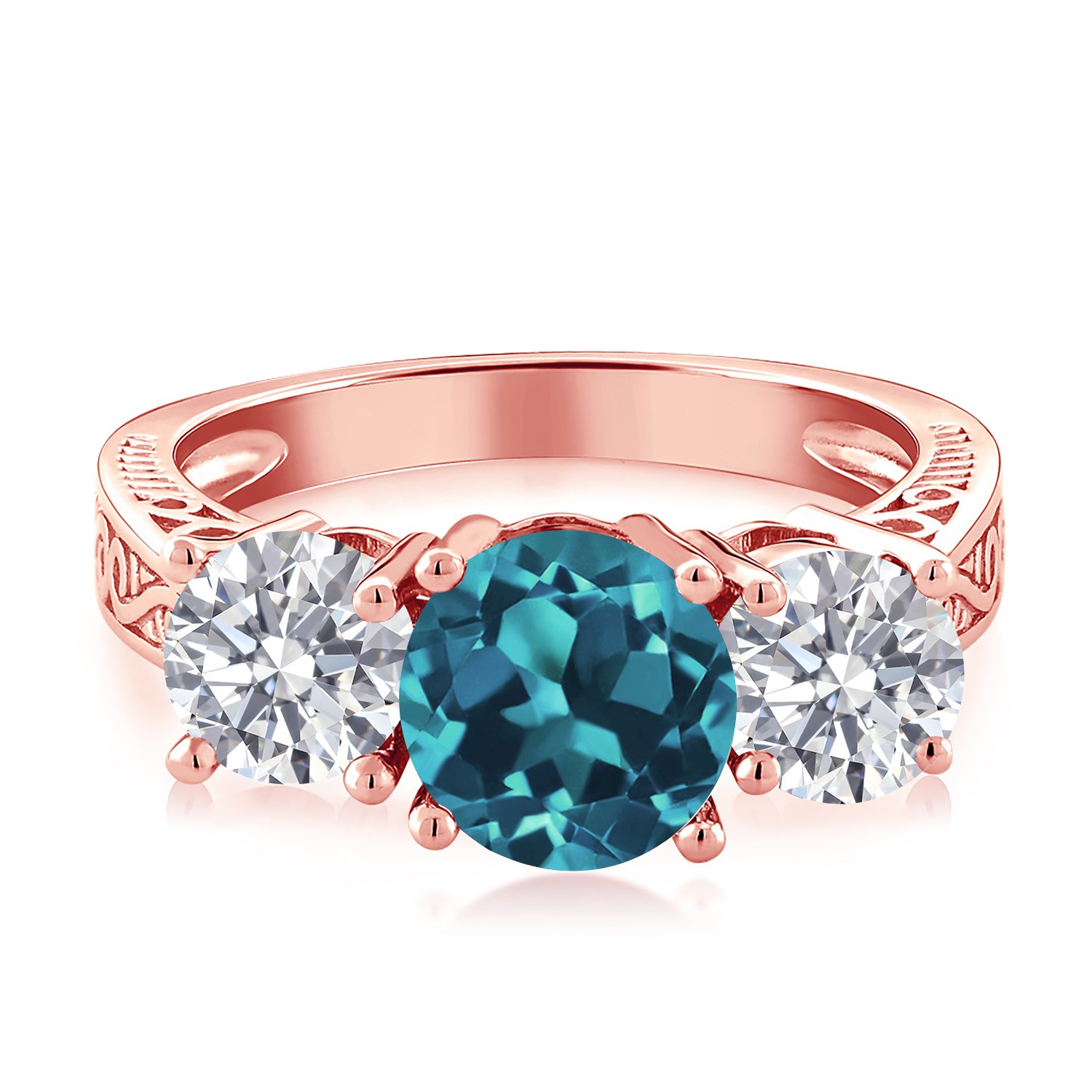 18K Rose Gold Plated Silver London Blue Topaz and Lab Grown Diamond Engagement
