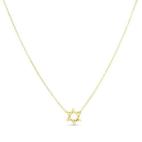14k Yellow Gold 7mm Mini Star of David 18″ Chain Necklace (jump ring at 16″)