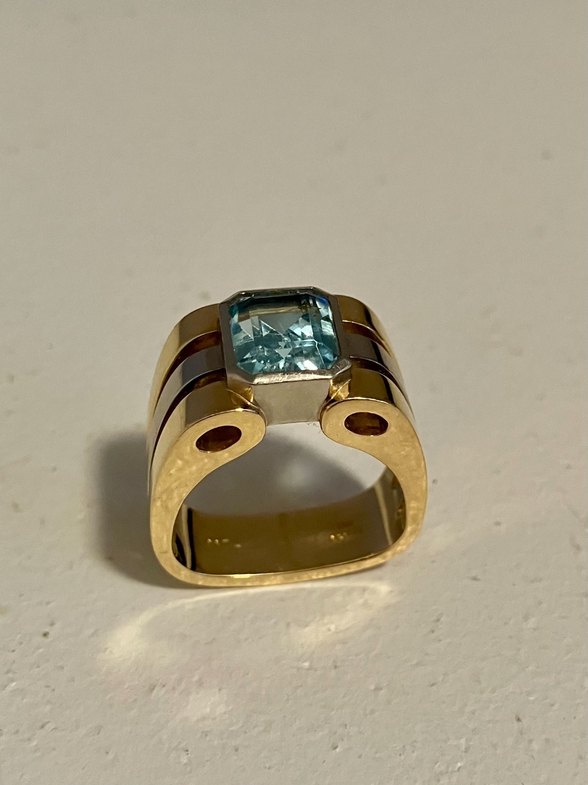 Heavy 18k Gold & Palladium Aquamarine Ring 22g Mens Womens