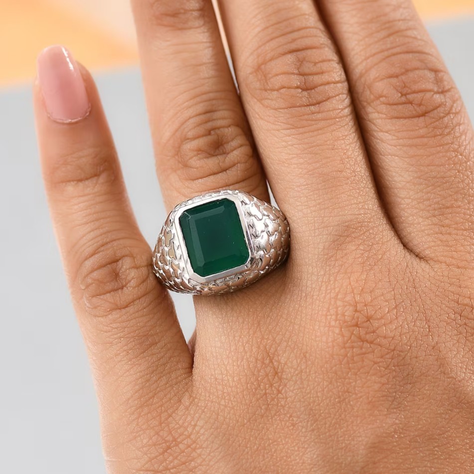 D’Joy Verde Onyx 5.85 ctw Art Deco Ring Size 6 in Rhodium Over Sterling Silver