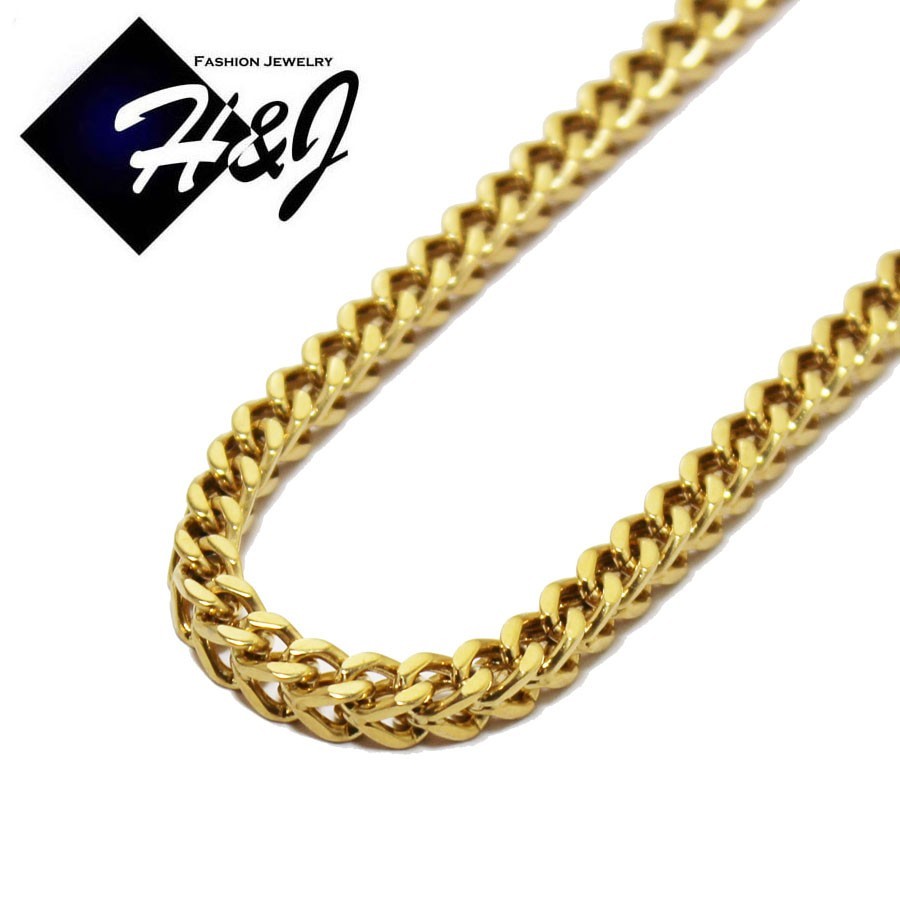 MEN Stainless Steel 6mm Gold Plated Franco Box Cuban Chain Necklace*24″30″36″