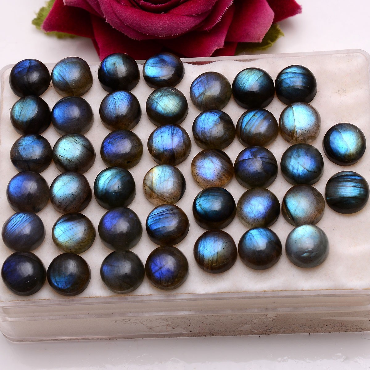 Set 15 Pcs Natural Labradorite Blue Shine 9mm Round Cabochon Loose Gemstones Lot