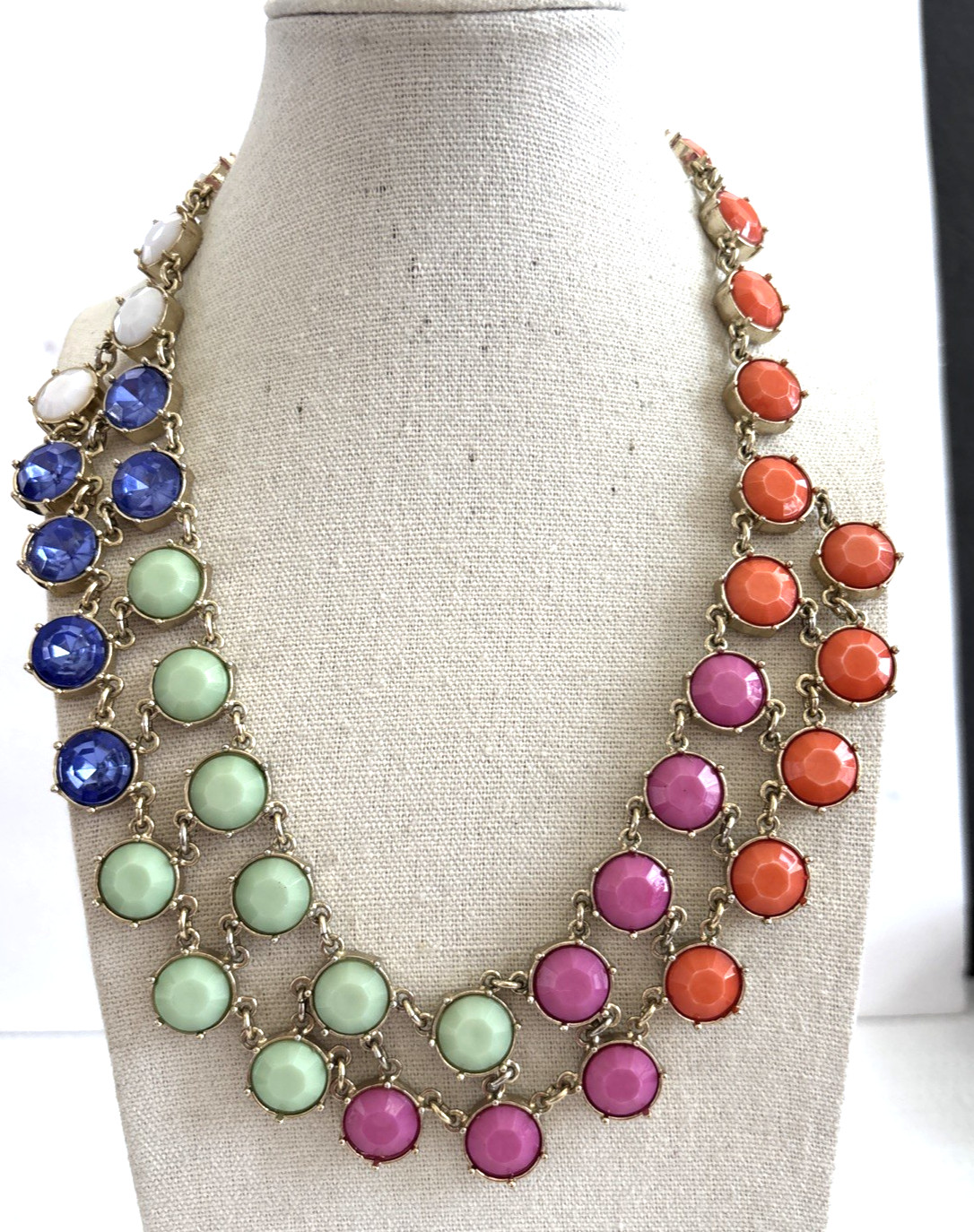Ann Taylor multicolor layered necklace white orange purple green blue cabachons