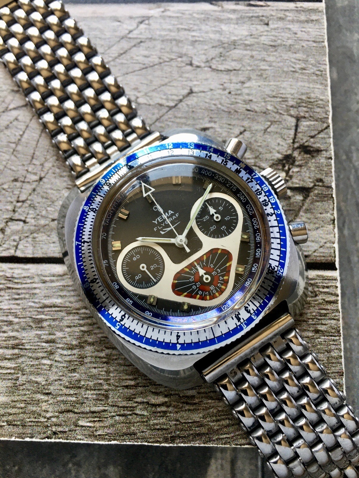 Vintage Rare 1960-70 Yema Flygraf Pilot Chronograph Valjoux 7736 Full Original