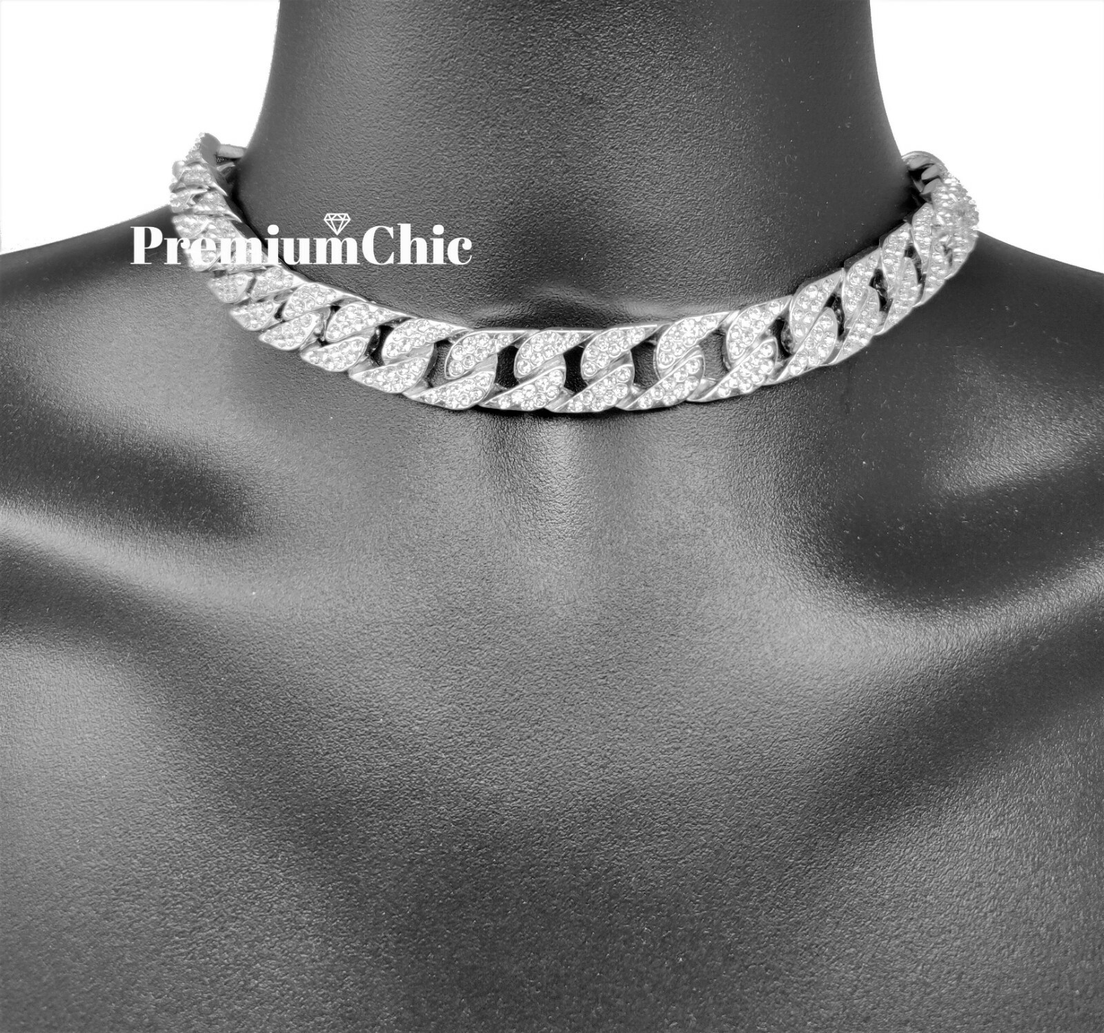 ICED Hip Hop Silver Plated Miami Cuban Choker Chain CZ Necklace or Bracelet