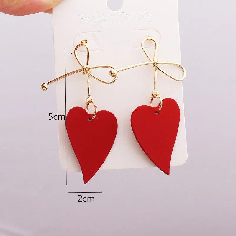 Red Hanging Earrings Simulated Pearl Heart Drop Elegant Jewelry 1 Pc