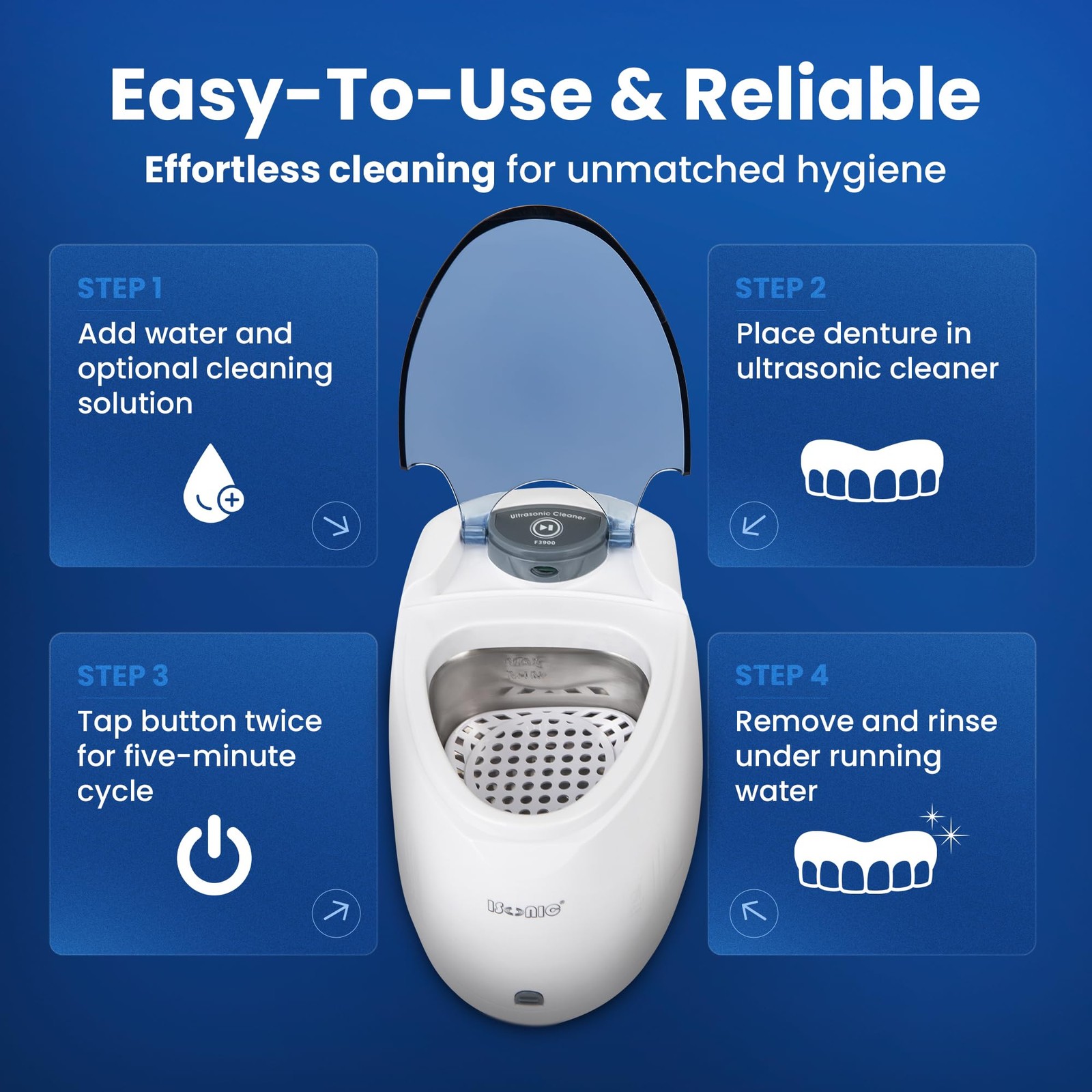 iSonic F3900 Ultrasonic Denture/Aligner/Retainer Cleaner for all dental and
