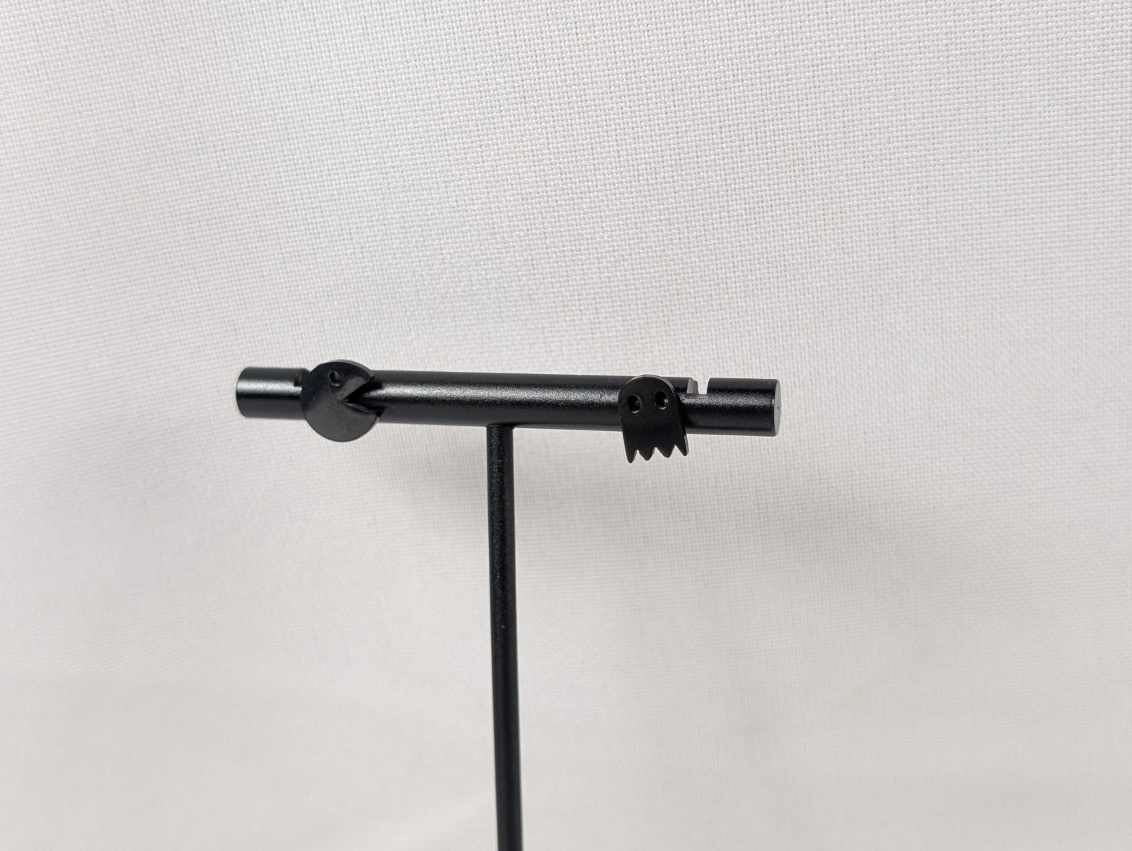 Post Pierced Earrings Tiny Small Black Metal Asymmetrical Pacman And Ghost