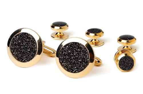 New Black Diamond Dust Gold Plated Cuff link studs Retail Gift Boxed set TUXXMAN