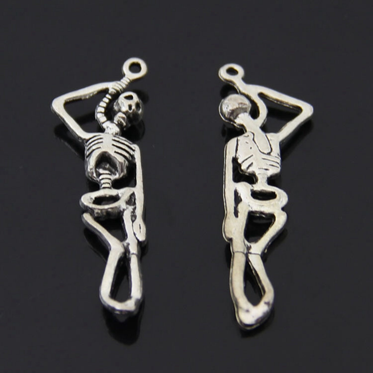 12/30PCS Antique Silver Skeleton Charm Pendant, Halloween Charms Filigree CC55
