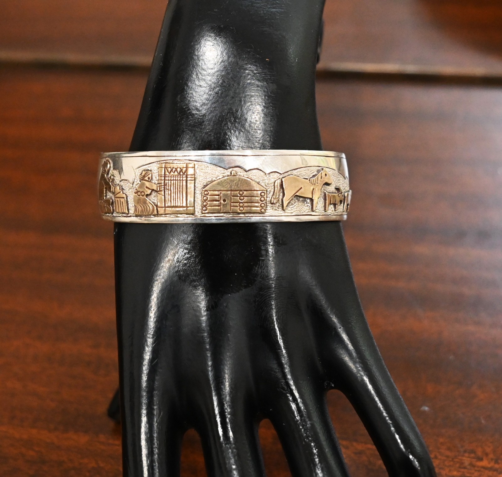 Navajo 12k GF & Silver by Jacob Kahe Storyteller Cuff 6 1/2 to 7″ fit 29 grams