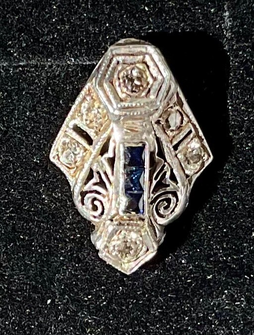 Antique Diamond and Sapphire Tie Tack Repurposed from Family Heirloom Ring