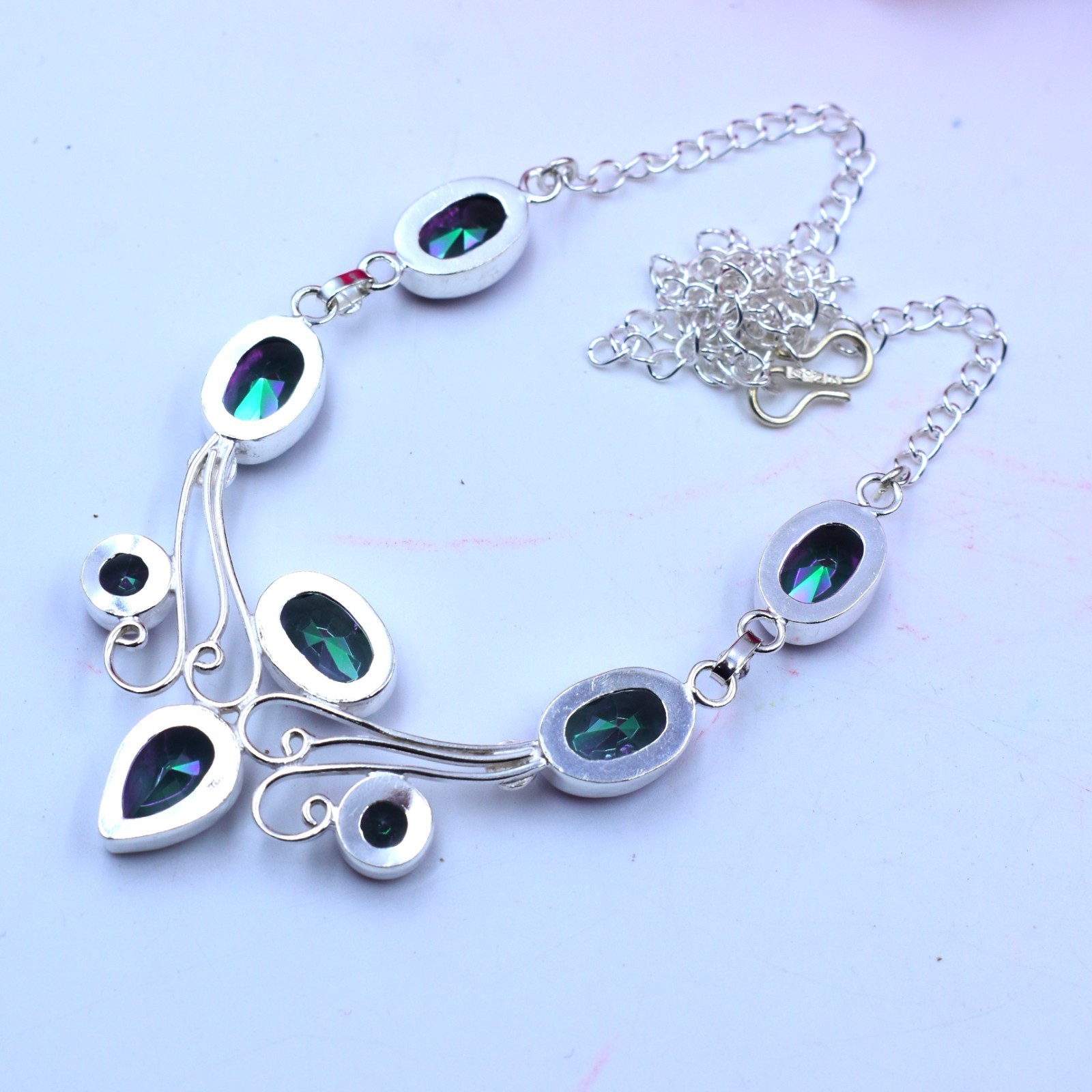 Mystic Topaz Gemstone Handmade 925 Sterling Silver Jewelry Necklace Size-17-18″