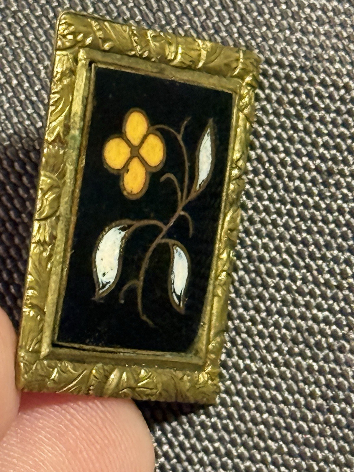 Antique Victorian Costume Jewelry Gold Filled Pietra Dura Brooch Pin