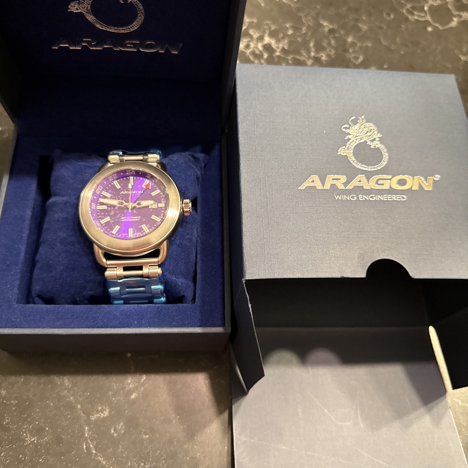Aragon A546PUR Millipede EVO GMT 50mm Brand New In Box with protective wrapping