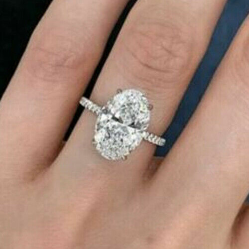 3 Carat White Oval Cut Moissanite Solitaire Engagement Ring Solid 14k White Gold