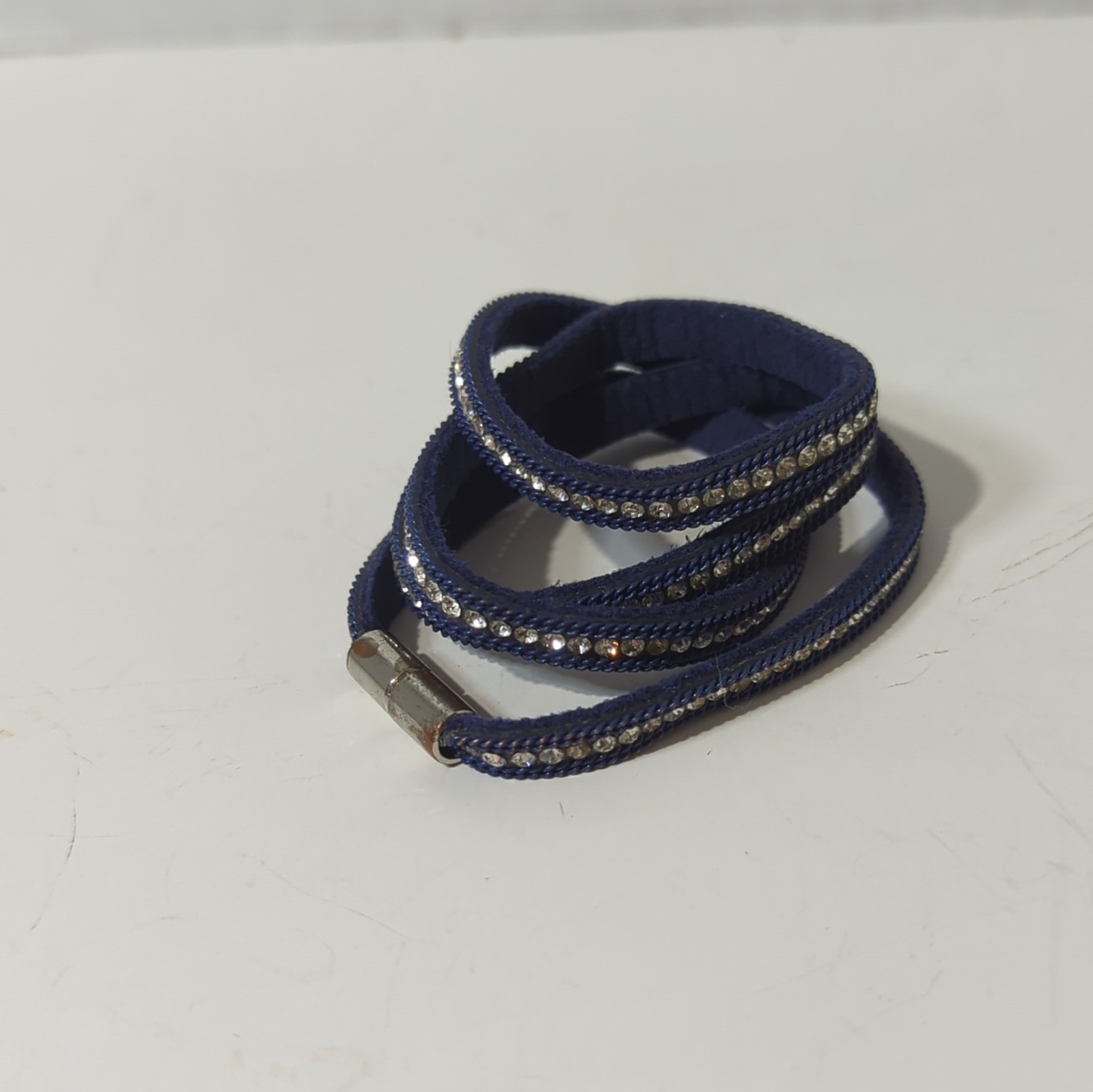 Style Dots Navy Blue Suede & Rhinestone Triple Wrap Bracelet – 22.5″ Long