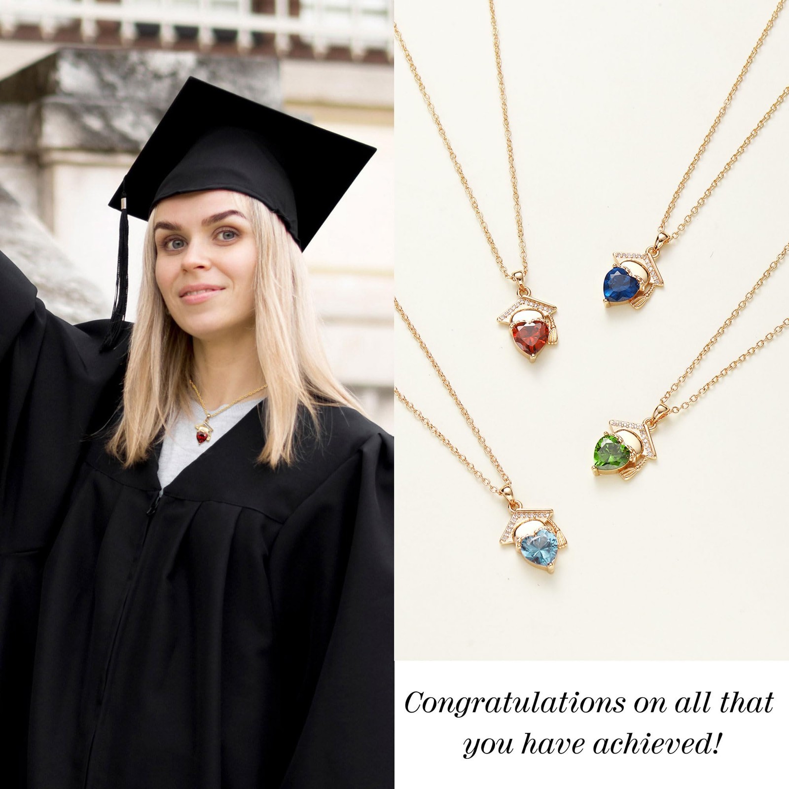 2026 Graduation Gift Birthstone Necklace Gold High School College Jewelry
