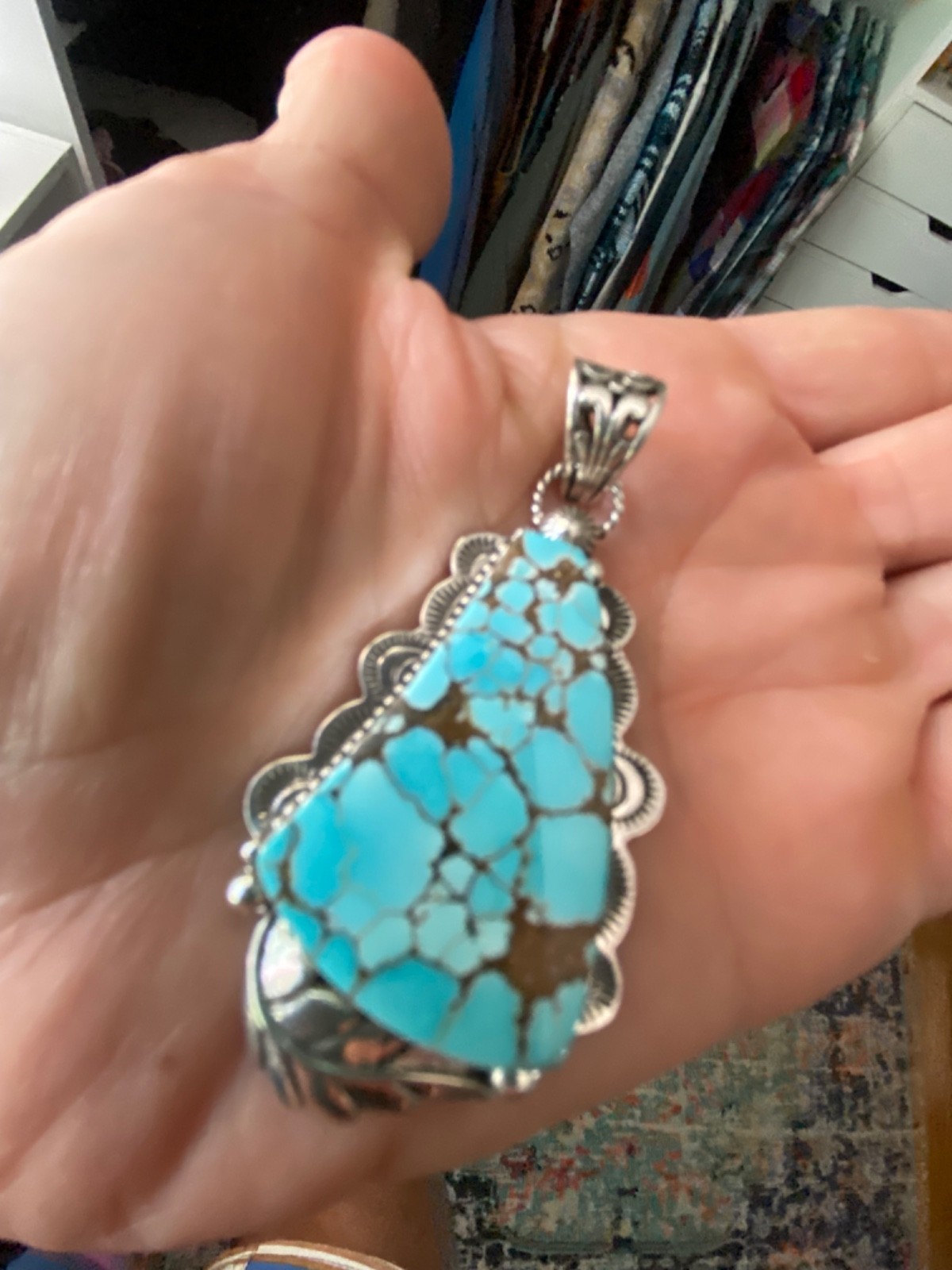 BRAND NEW Appaloosa Turquoise Stamped Floral Pendant 925 Silver