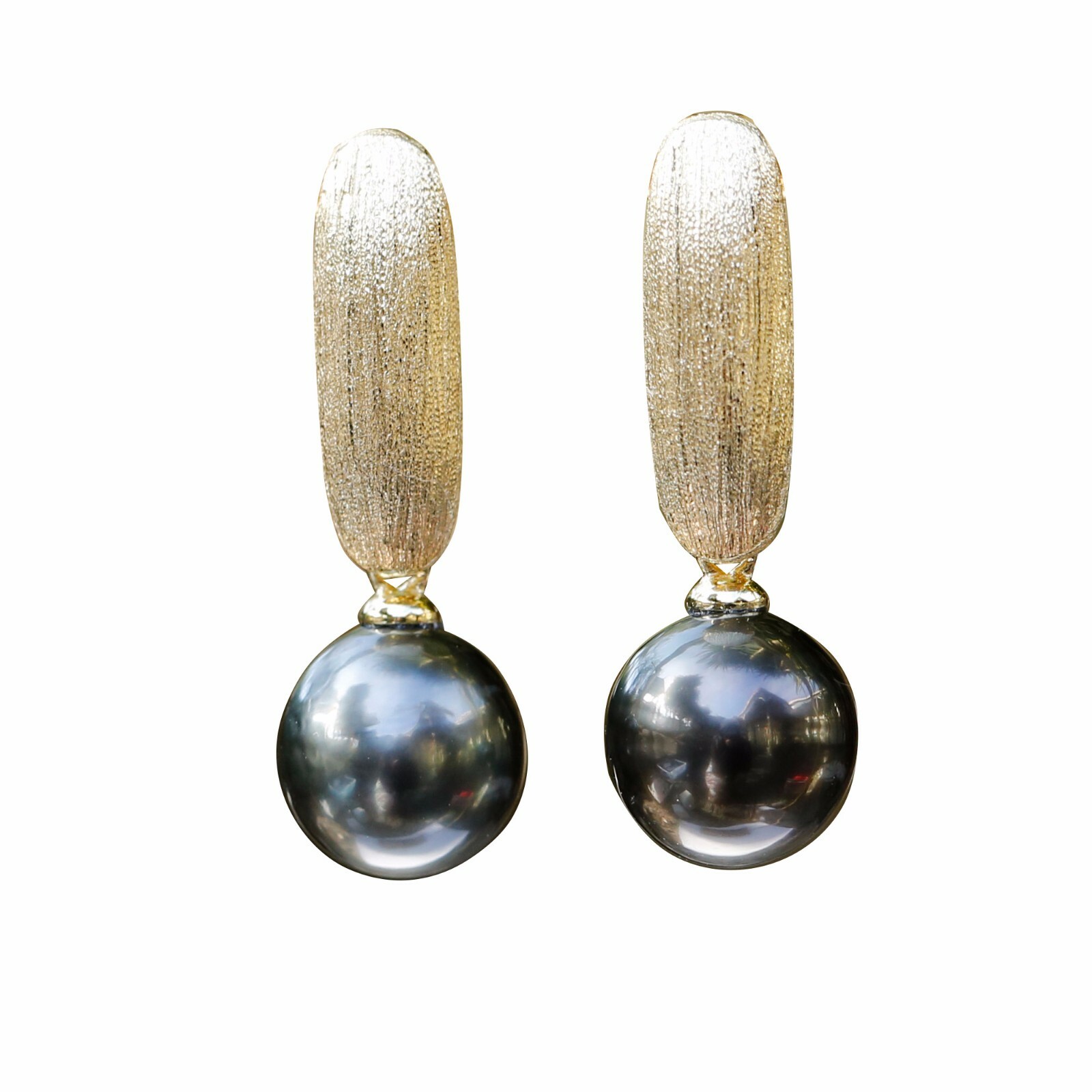 8.5~9mm Black Tahitian Pearl sterling Silver Gold coated 26mm Earring Dangle 184