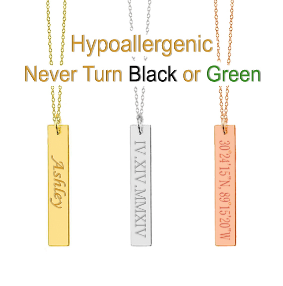 Personalized Monogram Initial Name Bar Necklace Stainless Steel Custom Engr