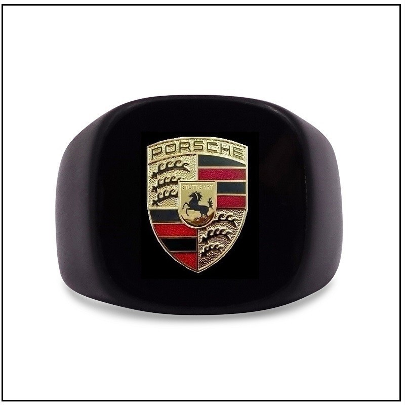 PORSCHE Emblem Men’s Ring – Black Stainless Steel Signet – Size 11