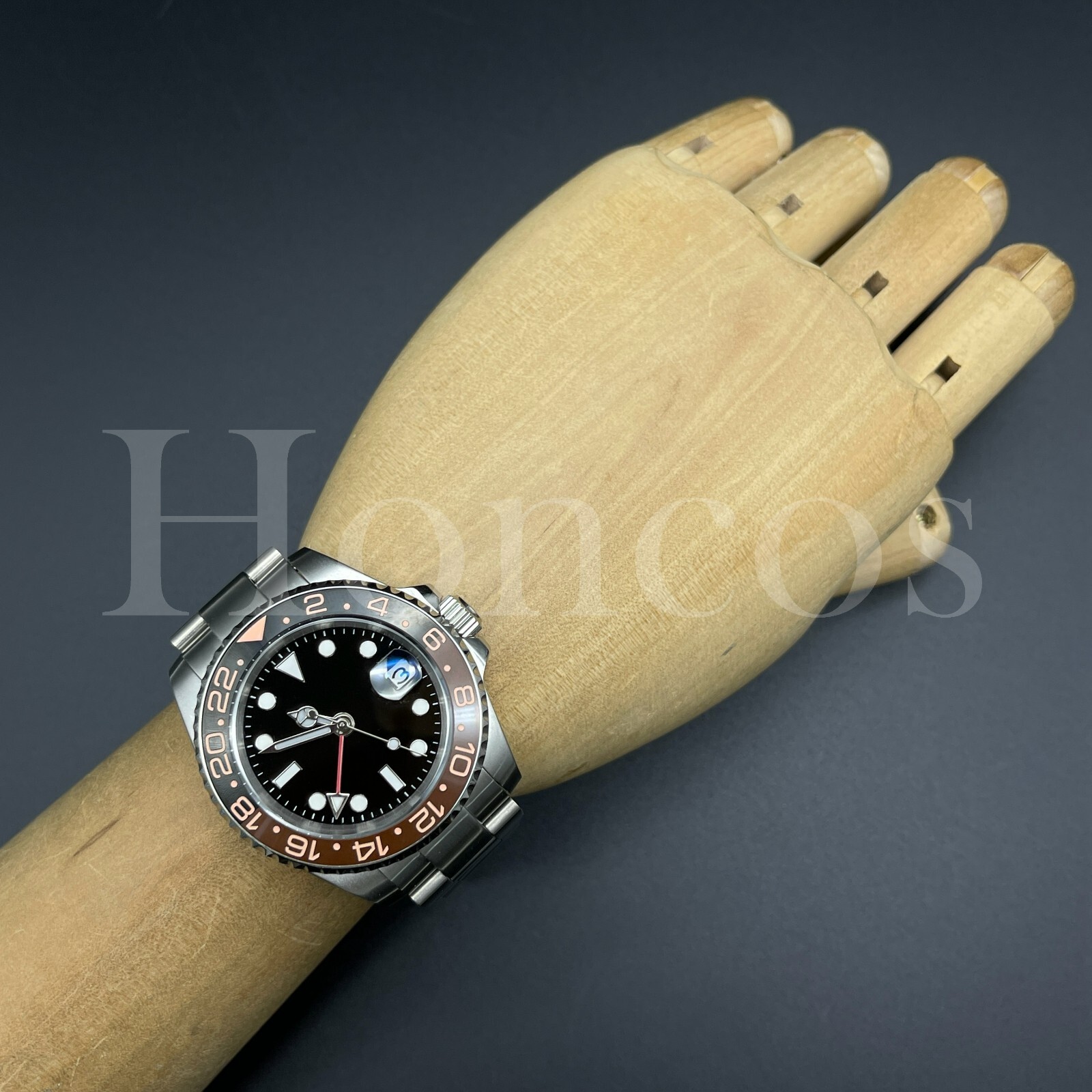 Custom Made GMT Style Watch Automatic Movement Black Dial BK/BN/RG Bezel Pepsi S